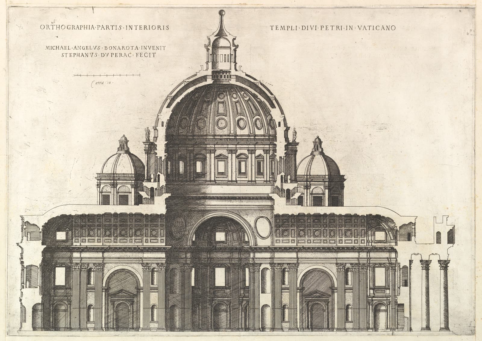 Étienne Dupérac's 1569 longitudinal section of St. Peter's Basilica, overlaid with the solar airflow loop