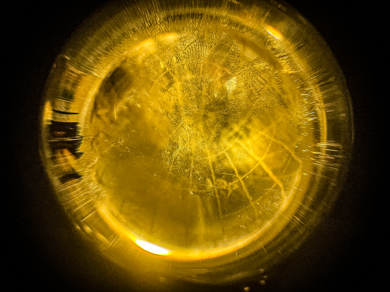Light concentrated and refracted inside a clear glass sphere